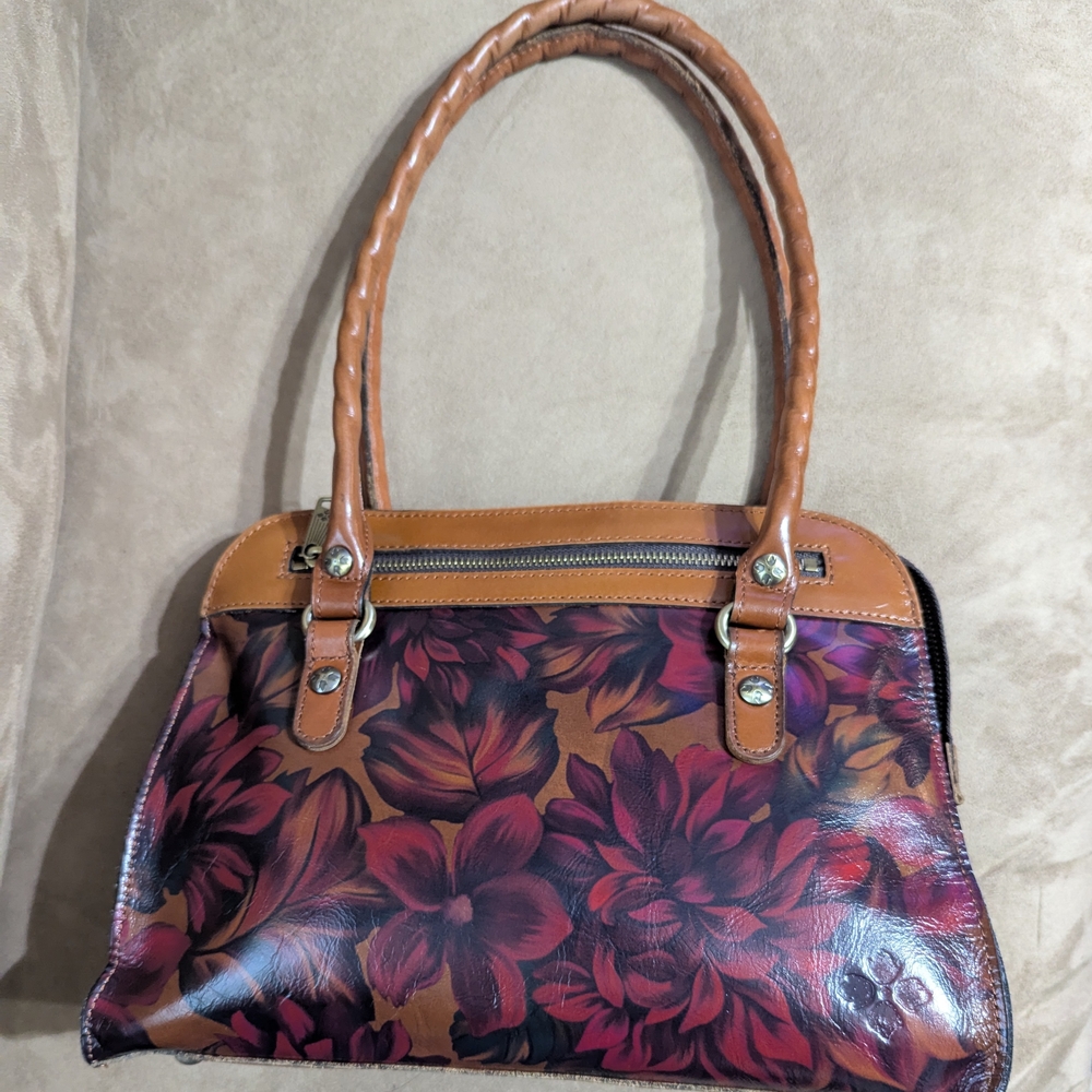 Patricia Nash Brown and Purple Floral Shoulder Bag